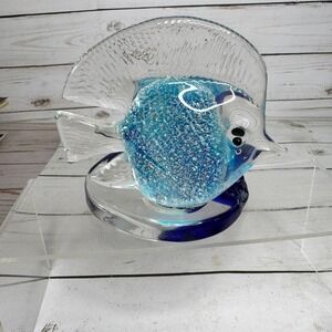 PartyLite Glass Fish Candle Holder Blue Aqua Tropical Ocean Theme Taiwan Vtg
